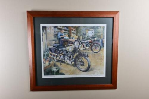 BROUGH SUPERIOR: A limited edition print by Roy Barrett titled &ldquo;Oldtimers&rdquo;, signed and numbered to 307/500, inscribed on verso by Bryan Thomson