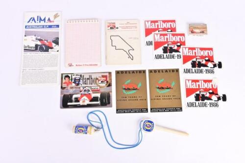 AUSTRALIAN FORMULA 1: A group F1 items from the Australian Grand Prix, Adelaide. Stickers, Marlboro Press Information items