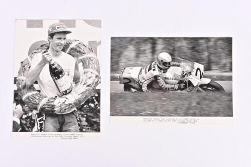 AGOSTINI: Two black and white Marlboro Yamaha Team press photos from the 1986 Italian Grand Prix. Eddie Lawson pictures