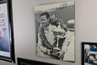 JIM CLARK: A picture of victorious Jim Clark, signed and inscribed to verso &ldquo;The Bryan Thomson Collection, my hero of the era&rdquo;