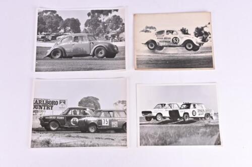 MOTOCROSS/RALLYCROSS: Four black and white period pictures and photos of MOTOCROSS/RALLYCROSS events. Keith Poole in VW beating Peter Brock