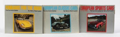 EUROPEAN CARS: Three hardcover books from 'THE SURVIVORS' series by Henry Rasmussen. 'FERRARIS FOR THE ROAD'