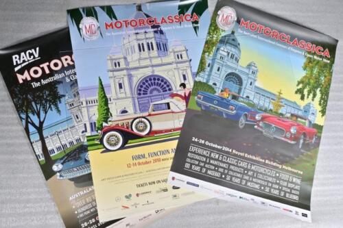 MOTORCLASSICA: Three 'MOTORCLASSICA - The Australian International Concours d'Elegance & Classic Motor Show' advertising posters. 2012, 2014 & 2018 years
