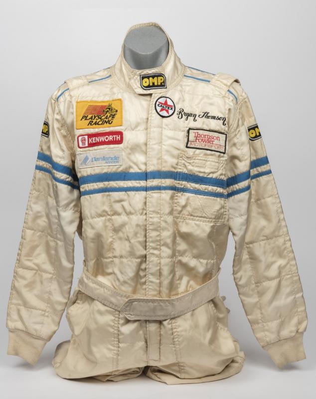 RACE SUIT: Bryan Thomson’s late 1980s white OMP Nomex race suit as used ...