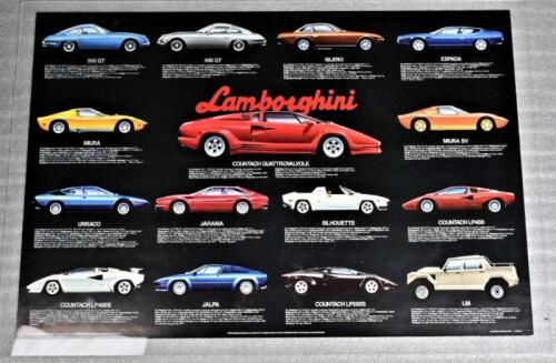 LAMBORGHINI: A superb 1988 Lamborghini model range poster. Depicts all models from 350 GT to Countach
