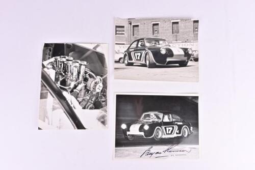 THOMSON: Three black and white pictures of Bryan Thomson's VW 1600. Bryan Thomson signatures
