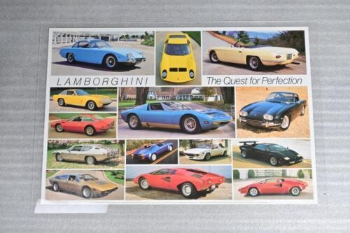 LAMBORGHINI: A superb pictorial poster of Lamborghini models - 'LAMBORGHINI, The Quest for Perfection'. 350 GTS, Espada 400 GT, Miura, Jarama models