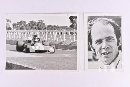 GETHIN: Two black and white pictures of Peter Gethin. Peter Gethin in Chevron B24 that won Sandown in 1974