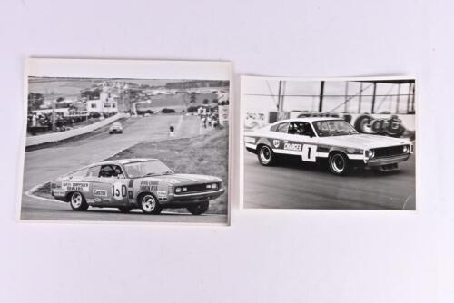 CHARGER: Two black and white photographs of Valiant Chargers. Doug Chivas/Damon Beck Valiant Charger at Bathurst