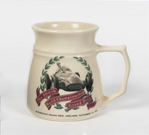 AUSTRALIAN GRAND PRIX: A '500th World Championship Grand Prix' Bendigo Pottery commemorative mug from AGP, 1990