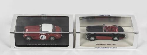 AUSTIN HEALEY: Two 1:43 scale Austin Healey models by Spark. 1957 Austin Healey A100/6 & 1963 Austin Healey 3000 (Monte Carlo)