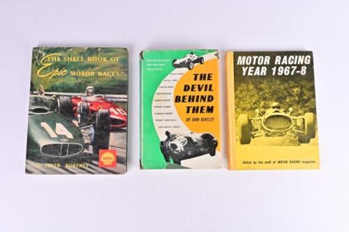 MOTOR RACING: Three hardcover books detailing 1950's/60's motor racing. 'MOTOR RACING YEAR 1967-8' hardcover book with Bryan Thomson personalised message