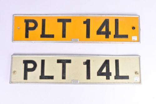 NUMBER PLATES: Two English number plates removed from Bryan Thomson yellow Ferrari Dino 246