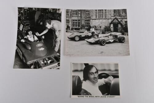 STEWART: Three period black and white photographs and pictures of Jackie Stewart. Jackie Stewart with Vanwall and March 701
