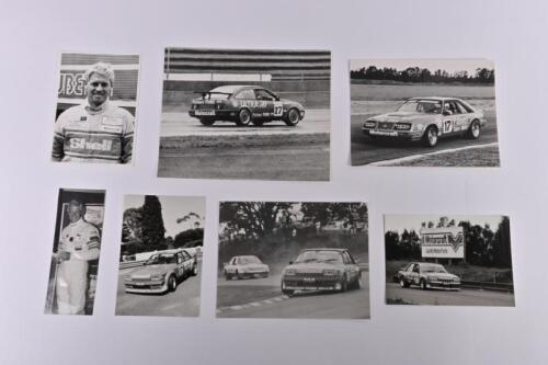 JOHNSON/FORD: A group of seven original black and white photographs and pictures depicting Dick Johnson and Ford race cars. Superb picture of Dick Johnson leading Peter Brock at Surfer's Paradise Raceway, 1984