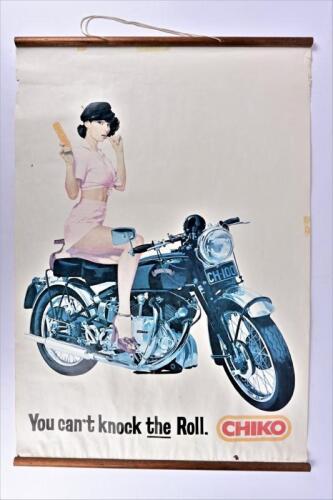 VINCENT: An original Chiko Roll advertising poster with lady on a Vincent Rapide