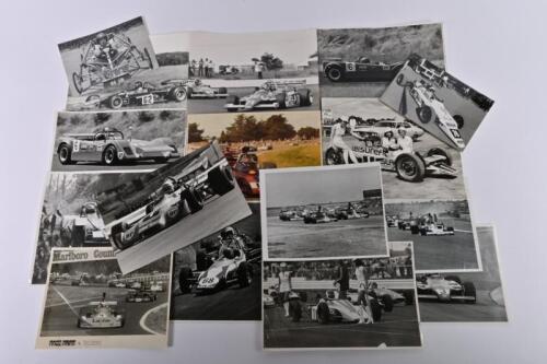 AUSTRALIAN RACING: A selection of period black and white photographs and pictures of racing cars in Australia from the 1970's/1980's. Leo Geoghegan in a Formula Two