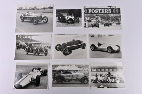 HISTORIC CARS: A collection of original black and white photographs/pictures of vintage motor and racing cars that participated in various Australian motoring events. 1932 Alfa Romeo 8C, Honda V12 racing car, 1908 Mercedes-Benz racer pictures