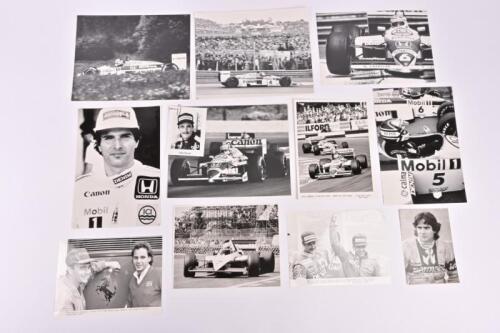 MANSELL/PIQUET: A quantity of period Nigel Mansell and Nelson Piquet black and white photographs and pictures. Canon Williams Honda pictures