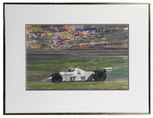 ALAN JONES: An original gouache by&nbsp;Derek Margetts (1989) depicting&nbsp;Alan Jones driving the Williams FW07 at the 1979 Hockenheim Grand Prix
