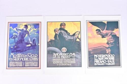 POSTERS: Three colour reproduction prints on linen for pre 1910 rallies held by Automobile Club Di Milano43 x 28cm overall