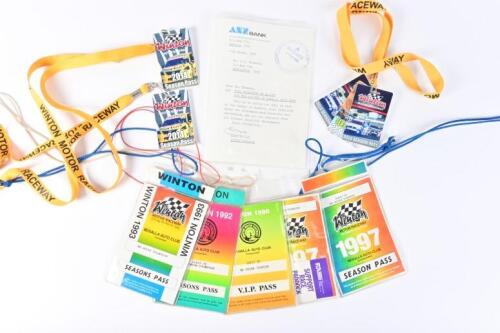 WINTON RACEWAY: A collection of Bryan Thomson&rsquo;s Winton race lanyards from Winton together with a letter from ANZ releasing Bryan from the Winton racetrack loan
