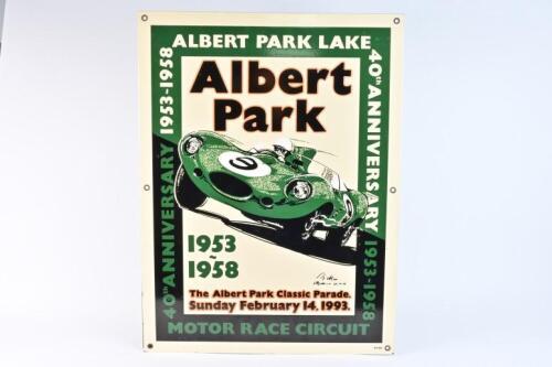 ALBERT PARK: A limited edition 40th anniversary 1953-1958 Albert Park Lake motor race circuit enamel sign signed by Stirling Moss