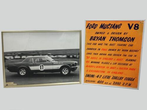 MUSTANG: Bryan Thomson's original period display board and period large photograph of him racing his ex-Beechey Ford Mustang