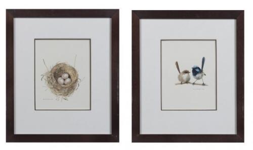 PRUE SANCHEZ, Two Fairy-Wren and A Nest with Eggs (Untitled), watercolour, 18 x 13.5cm each