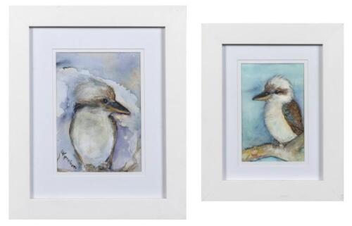 VAL VONIGATTI, Kookaburras (2), watercolours, 16.5 x 11.5 and 13.5 x 8.5cm
