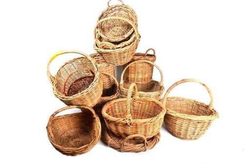 BASKETS: A group of nine baskets, three rectangular and four square, largest 52cm long