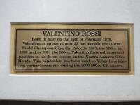 ROSSI: A large Valentino Rossi signed windshield from Honda NSR 500, mounted with 1:12 scale model of the motorcycle (frame 121.5cm x 88cm wide x 17cm deep) Note extra photos - 4