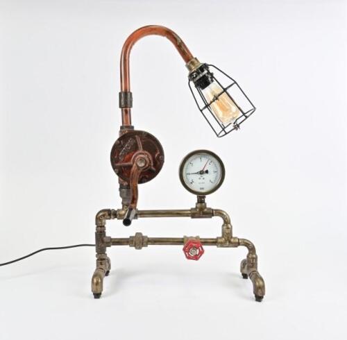 TABLE LAMP: An industrial style table lamp, 66cm high