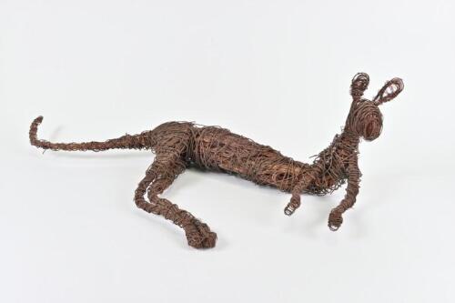 JOHNNY YOUNG PERRURLE, Laying Kangaroo, copper wire sculpture, 22cm high, 80cm wide, 39cm deep