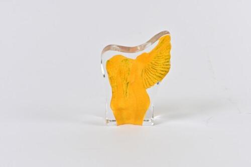 MATS JONASSON: An art glass paperweight depicting two winged figures by Mats Jonasson, etched to base: E. H. Maleras 25001 and bears label: MATS JONASSON, MALERAS, SWEDEN, 11.5cm high