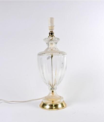 TABLE LAMP: A brass and glass table lamp, 52.5cm high, no shade