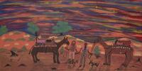 DORIS THOMAS (BORN 1948), Horse Riding Out Bush, Synthetic polymer paint on linen, 50 x 100cm