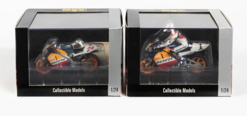HONDA: TWO NOS 1:24 scale ONYX 'Racing Motorbikes' Honda Team HRC Repsol - NSR V2 '#24 T.Aoki 1997' / NSR V4 '#1 Michael Doohan'