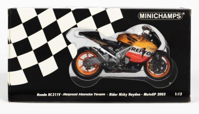 HONDA: A NOS 1:12 scale Minichamps Honda RC211V "Repsol Team" '#69 Nicky Hayden - Moto GP 2003