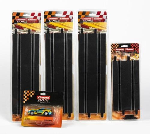 SLOT RACING: Five NOS 1:43 scale Carrera 'GO' car/tracks