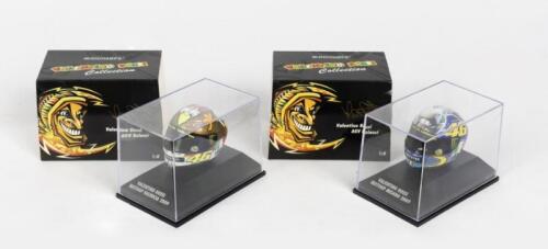 HELMET: TWO NOS 1:8 scale Minichamps 'Valentino Rossi Collection' Helmets #46 V.Rossi - Moto GP 2009 Valencia & Misano