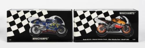 HONDA & SUZUKI: TWO NOS 1:12 scale Minichamps Honda RC211V #46 V.Rossi - Moto GP 2003 & Suzuki RGV-Gamma #1 K.Roberts - 500cc GP 2001
