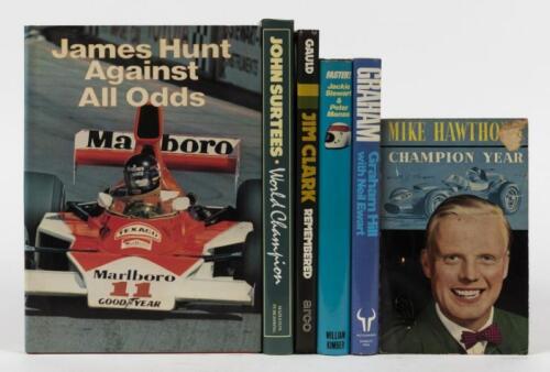 ENGLISH RACE DRIVERS: A collection of soft and hard cover books detailing English racing drivers. 'JIM CLARK REMEMBERED' by Graham Gauld