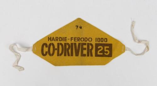 HARDIE FERODO ARM BAND: A 1974 Hardie Ferodo 1000 'CO-DRIVER 25' arm band. As used by Geoff Perry and Fred Sutherland driving a BMW 3.0 Si