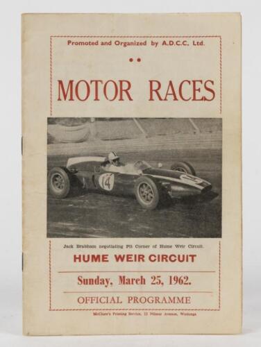 HUME WEIR: A rare Hume Weir Circuit Official Programme from Sunday, March 25, 1962