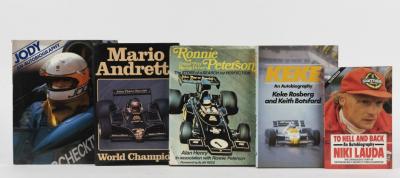 FORMULA 1: A collection of books detailing the racing careers of Formula 1 drivers. 'JODY - AN AUTOBIOGRAPHY' hardcover book by Jody Scheckter