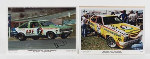 MORRIS: Two impressive colour pictures by Phase Three Posters of Bob Morris racing Holden Torana's at Bathurst. Bob Morris signatures