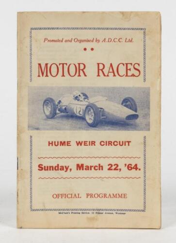 HUME WEIR: A 'MOTOR RACES - HUME WEIR CIRCUIT, Sunday, March 22, '64' Official Programme