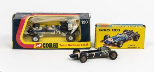 CORGI TOYS: Two Corgi Toys open wheeler models. Team Surtees T.S.9 (150) & Cooper Maserati F/1 (156)