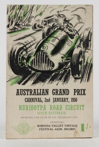 AUSTRALIAN GRAND PRIX: A very rare and original 1950 'AUSTRALIAN GRAND PRIX CARNIVAL, 2nd JANUARY, 1950 NURIOOTPA ROAD CIRCUIT, SOUTH AUSTRALIA' Official Programme